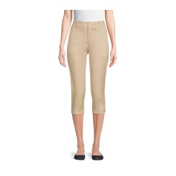 Time and Tru Womens Khaki Zip‎ Button Clasp Cropped Capri Pants, Size 12 NWT - Picture 1 of 5